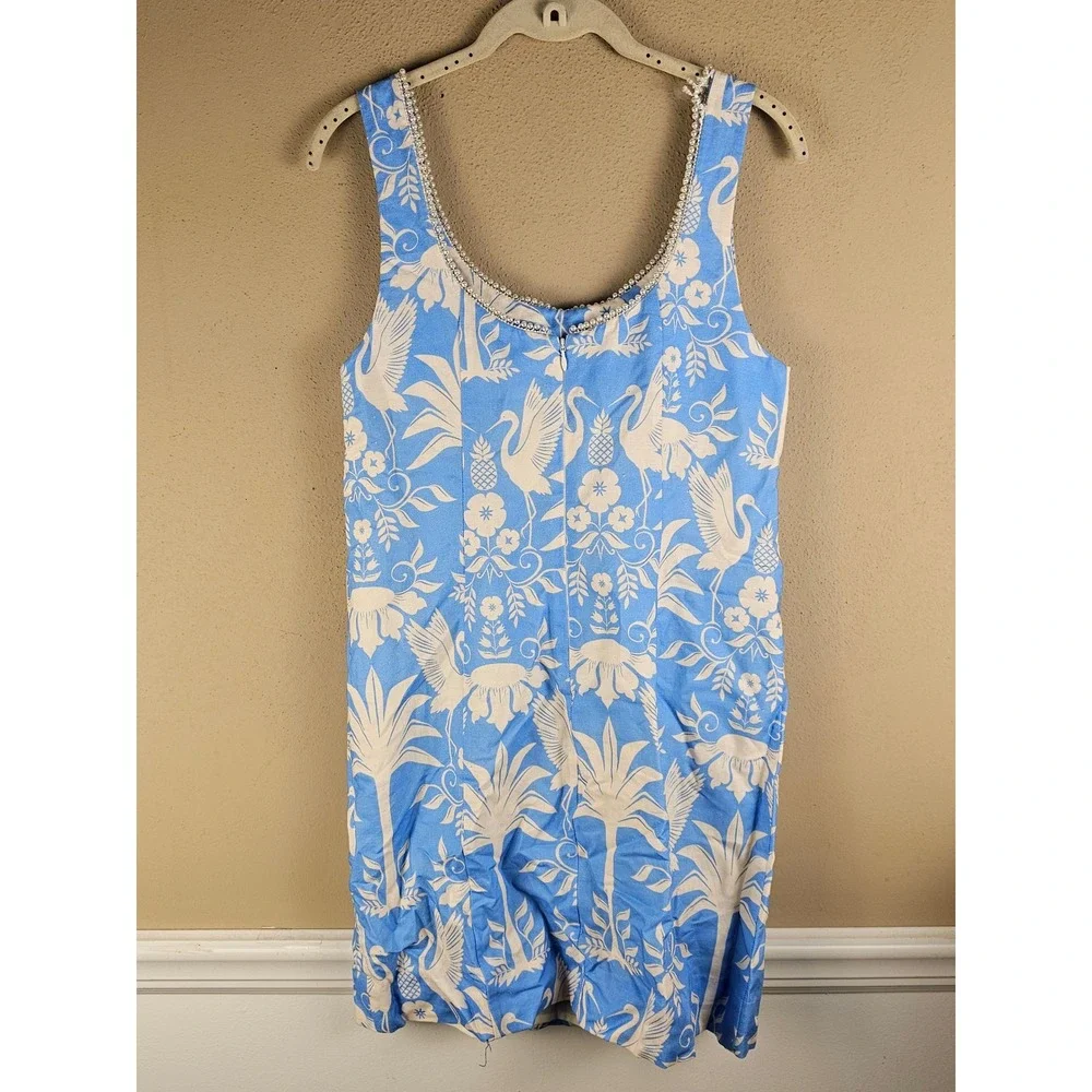 Mestiza New York Womens Blue Floral Crane Print Shift Dress Small - Loose Trim - Picture 2 of 7